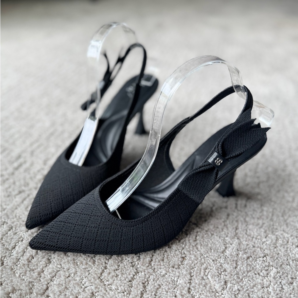 New Cosy Island EverLush Black Bowknot Pointed Toe Heeled Slingback Size 10 - Picture 8 of 12